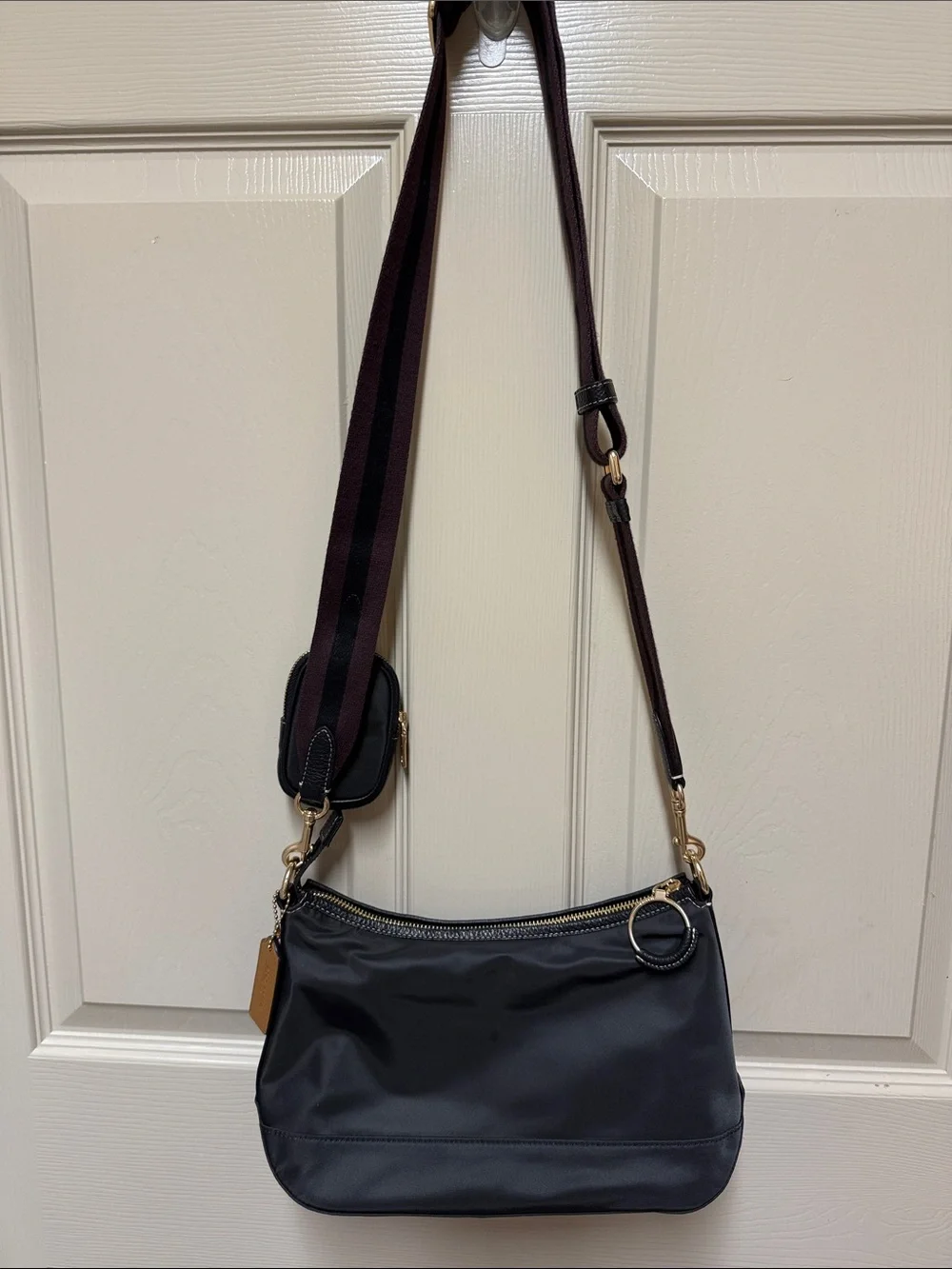 Coach Ellis Shoulder Bag Black Nylon Crossbody Bag with Removable Pouch
